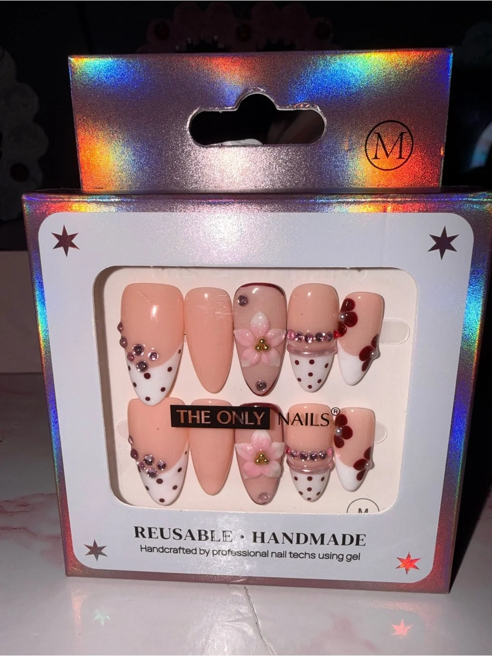 The Only Nails Reusable Pink Floral Press-On Nail Set